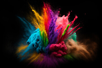Wall Mural - explosion of multicolored dust on black background. generative ai.