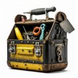 © InputUX - Vintage old handyman's toolbox with tools isolated on a white background, generative ai