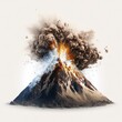 Burning volcano erupting with smoke, isolated on a white background, generative ai
