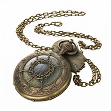 Vintage Ancient Antique Golden Amulet Locket Necklace With Pendant Isolated On A White Background, Generative Ai