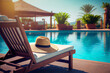 Entspannung am Pool: Eine Sonnenliege und ein Sonnenhut im Hotelurlaub - Generative Ai