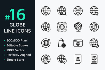 Aufkleber - set of globe related vector icons in line style design for website, app, ui, isolated on background.