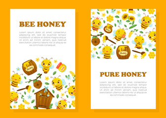 Poster - Cute Honey Bee Design with Busy Insect and Natural Sweet Food Vector Template