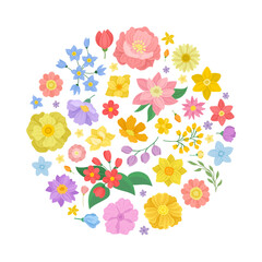 Canvas Print - Floral Round Composition with Blooming Fragrant Garden Flower Vector Template