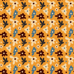  Vintage pattern of flowers on an yellow background. Seamless vector image for textiles, wrapping, wallpaper.