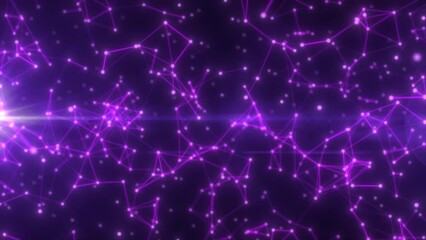 Poster - Abstract hi-tech purple glowing lines with dots and plexus triangles, abstract background. Video 4k, motion design