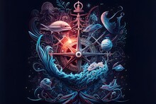 Wallpaper Nautical Symbols, Magical, Fairy, Bioluminescent Colors, Insane Details, Intricate Details, HDR, Ultra HD, DTM, 8K  