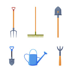 Poster - Garden with Shovel, Pitchfork, Rake, Trowel and Watering Can Vector Set