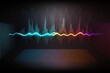 © maaramore©	 - Audio digital equalizer technology, pulse musical.abstract of sound wave. Neon colorful digital musical bar for technology concept background. Generative ai illustration