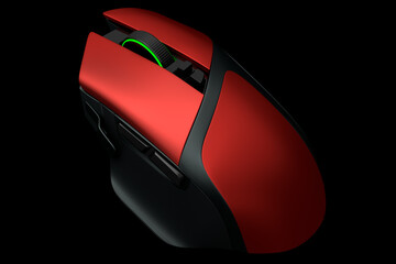 Fototapete - Modern wireless gaming computer mouse isolated on black background