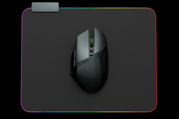 Fototapete - Modern gaming computer mouse on professional pad on black background