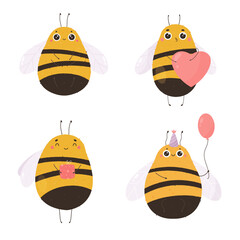 Wall Mural - Vector illustrations of funny adorable bees characters.