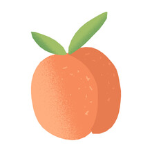 Cute Retro-style Peach Fruit With Grunge And A Misprint Effect. Textured Vintage-style Fruit Vector Illustration.