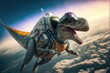 Hyperrealistic dinosaur flying with spacial suit. Generative AI