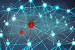 © FireFly - Compromised network concept, cyber security concept showing interconnected nodes with bad actor spreading through network, mesh network
