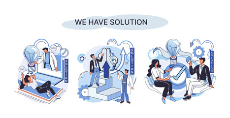 Wall Mural - Reaching solution as result of work of business team. Startup employees. Goal thinking. Cooperation construction by agency create team. Creative successful management metaphor, decision and teamwork