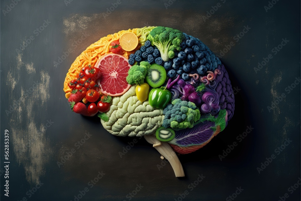 human-brain-made-with-healthy-food-generative-ai-stock-illustration