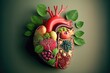 Human heart made with healthy food. Generative AI