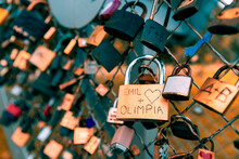 Love Padlocks Locks With Written Couples Names At Silistram, Bulgaria