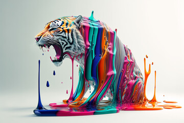 melting dripping plastic forming a tiger, generative ai