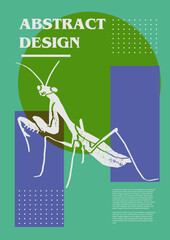 Wall Mural - Mantis. Vector poster with insects. Engraving illustrations and typography. Background images for cover, banner