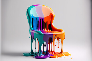 Wall Mural - chair made of melting dripping plastic, generative AI