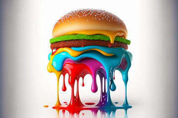 Wall Mural - hamburger made of melting dripping plastic, generative AI