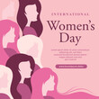 Monochromatic International women's day illustration with different beautiful long hair women