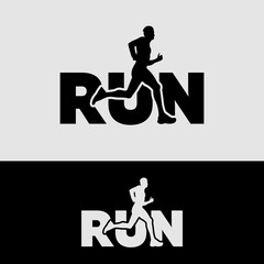Running Man silhouette Logo, Man character running silhouette Logo Designs, Marathon logo template, running club or sports club, RUN logo typography - vector illustration