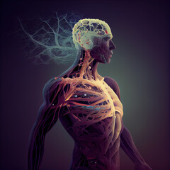 Surreal human anatomy with veins and organs. AI generated