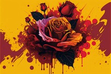 Beautiful Red Rose With A Deep Red And Yellow Background Illustration Anniversary Card AI Generated   