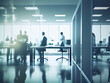© FrankBoston - Business background with a blurred modern office with glass walls and people working, generative AI