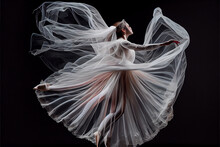 Graceful Ballerina Dancer Wearing A Gauzy Dress Jumping, Generative AI