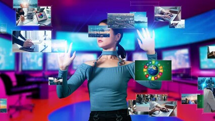 Poster - Young woman watching stereoscopic movie. Internet movie. Video distribution service. Streaming video. 