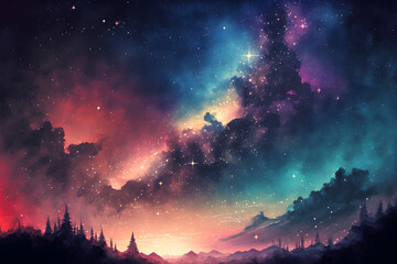 Galaxy landscape background. Night sky with stars wallpaper. Generative AI.