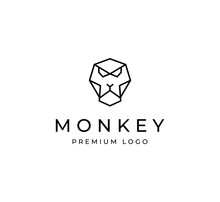 Monkey Head Logo, Minimalist Elegant With Simple Line Art