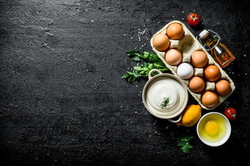 Wall Mural - Mayonnaise with parsley, eggs and lemon.