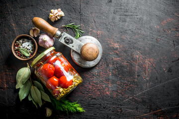 Sticker - Preserved tomatoes with Bay leaf and garlic cloves.