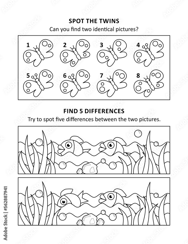 Activity sheet for kids with two visual puzzles, also can be used as ...