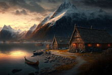 Viking Village At Sunset