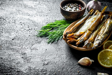 Poster - Smoked fish with herbs, lemon and spices.