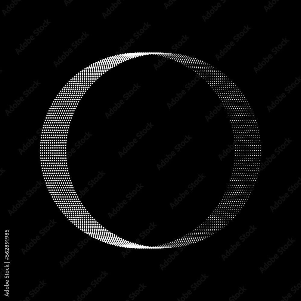 Abstract white oval dotted lines in circle form. Minimal art. Vector rotating ellipse. Concentric circles. Design element for logo, sign, symbol, tattoo, web, prints, posters, template, social media
