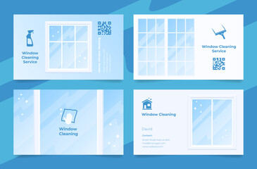 Wall Mural - Window cleaning service advertising business card set vector illustration. Household hygiene