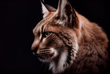 Portrait of a lynx on a black background. generative ai