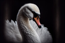 Portrait Of A White Swan On A Black Background. Generative Ai