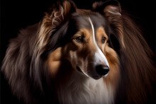 Portrait Of A Collie Dog On A Black Background. Generative Ai