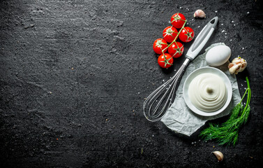 Sticker - Mayonnaise with tomatoes, dill and egg.