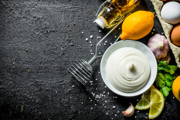 Wall Mural - Mayonnaise with olive oil, herbs and eggs.