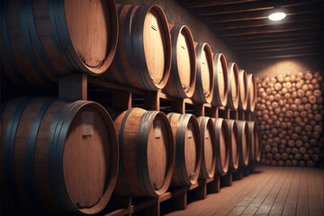 Wall Mural - wine cellar with barrels, generative ai