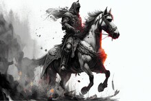 A Knight In Heavy Armor Sitting On His Horse And Riding Into Battle, Concept Art, Ai Art, Character Design